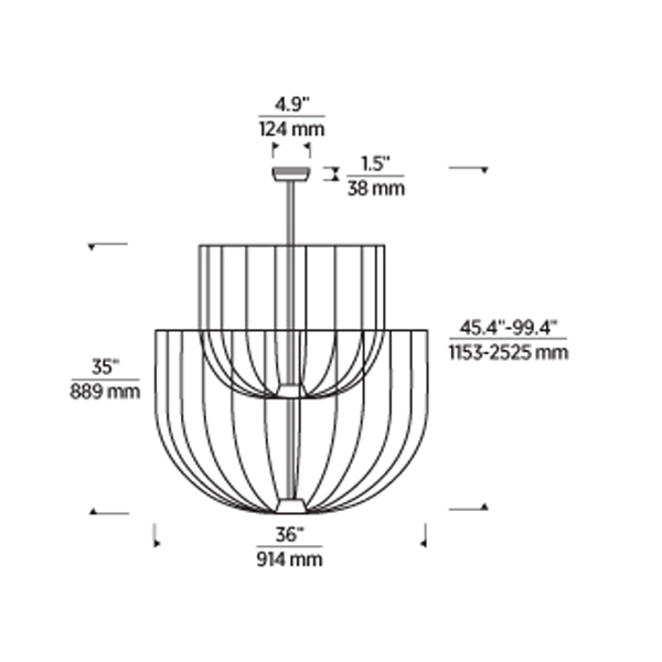 Sanchi Large Two Tier Chandelier Suspension Dimensions