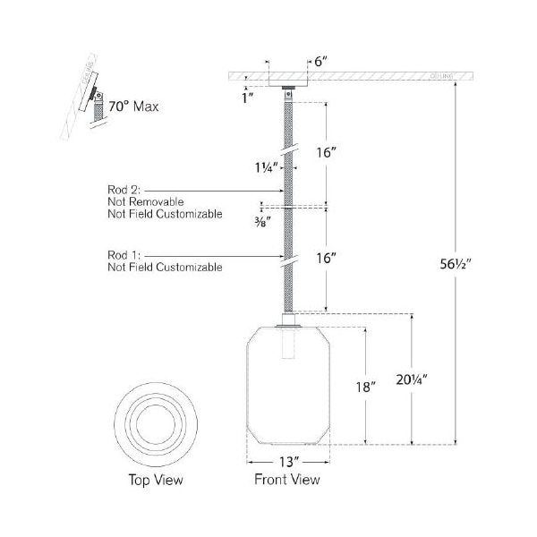 Barrett Medium Knurled Pendant Suspension Dimensions