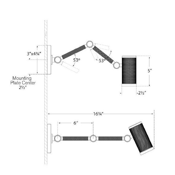Barrett Mini Double Arm Bed Light Wall Dimensions