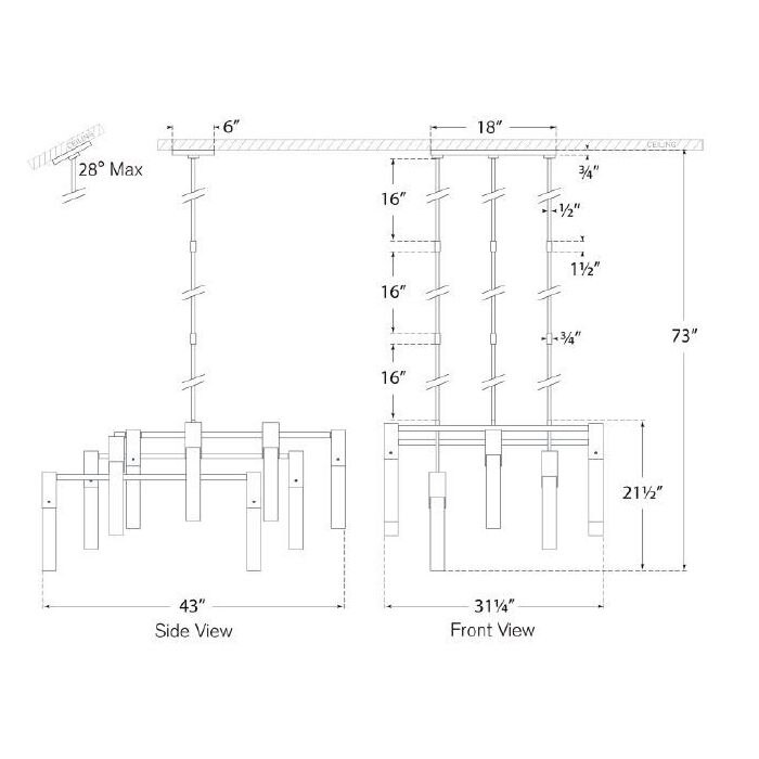 Covet Large Chandelier Suspension Dimensions
