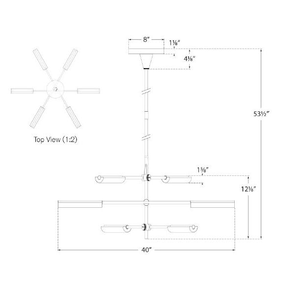 Daley Medium Six Light Chandelier Suspension Dimensions