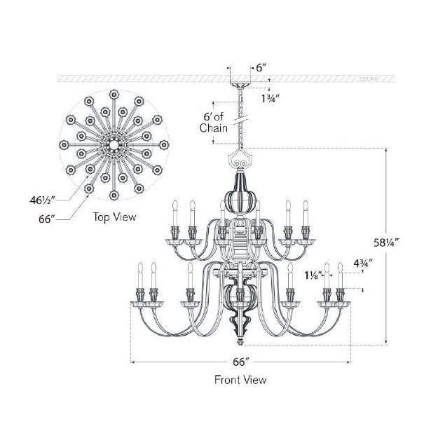 Falaise Grande Two Tier Chandelier Suspension Dimensions