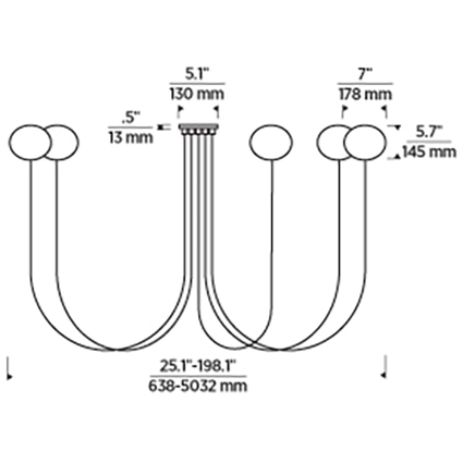 Helium 5 Light Chandelier Suspension Dimensions