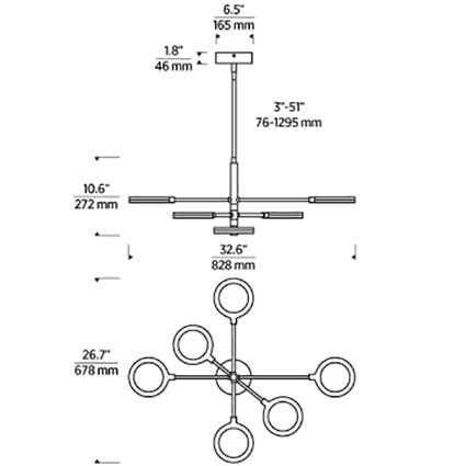 Spectica 6 Chandelier Suspension Dimensions