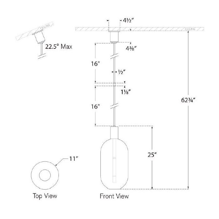 Nye Tall Pendant Suspension Dimensions
