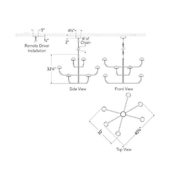 Pedra Three Tier Shallow Chandelier Suspension Dimensions
