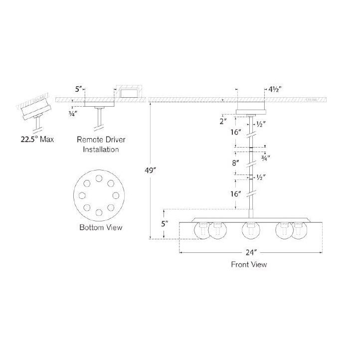 Pertica 24in Eight Light Chandelier Suspension Dimensions