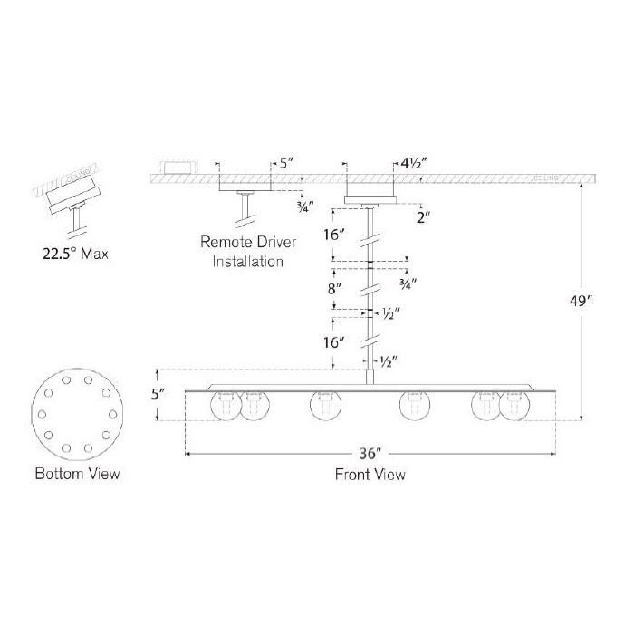 Pertica 36in Ten Light Chandelier Suspension Dimensions
