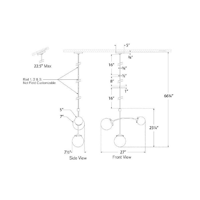 Prescott Small Chandelier Suspension Dimensions