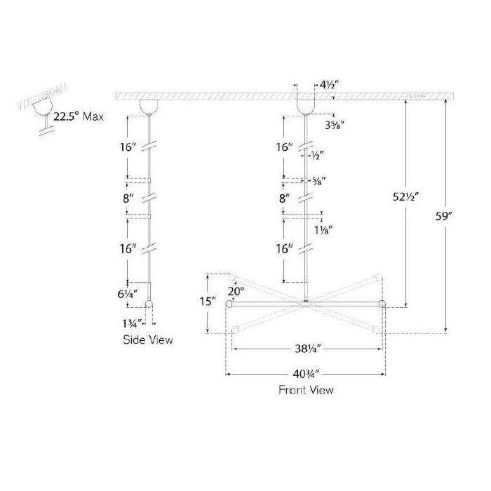Rousseau Large Articulating Linear Chandelier Suspension Dimensions