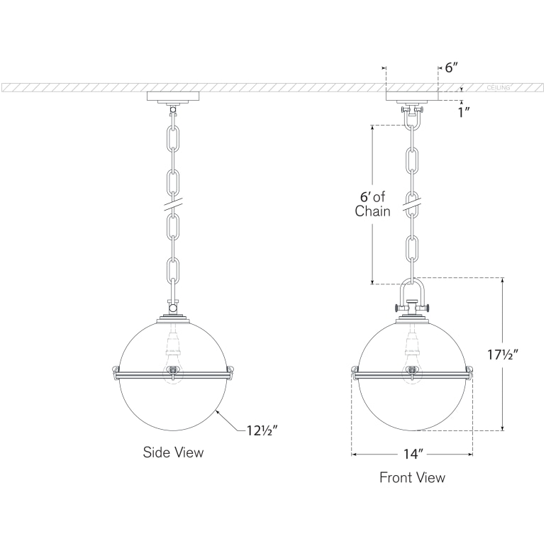 Adrian Globe Pendant Suspension Dimensions