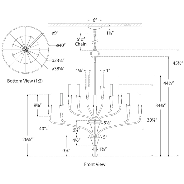 Aiden Large Chandelier Suspension Dimensions