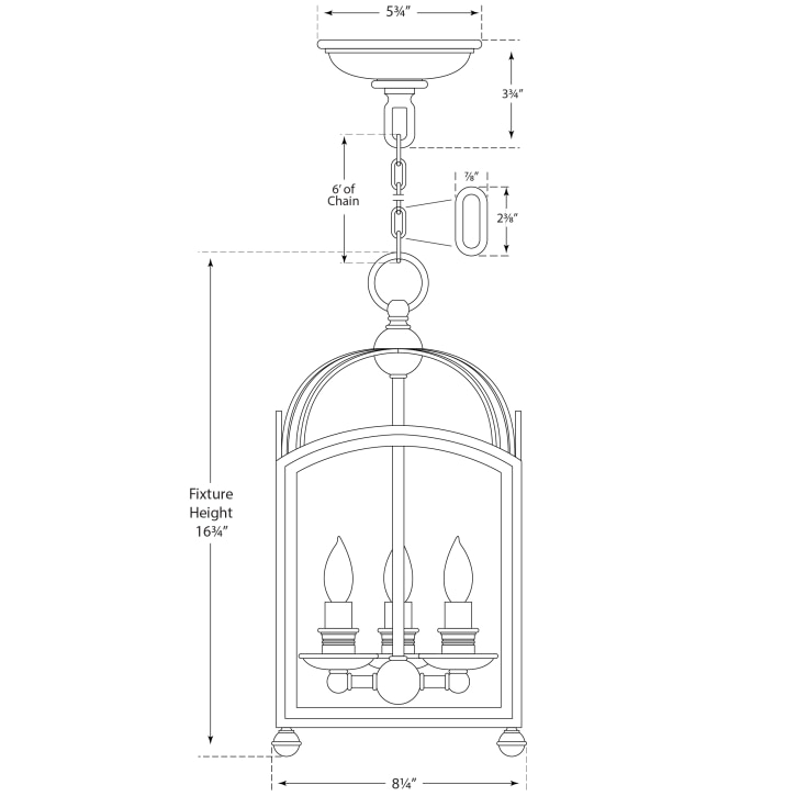 Arch Top Mini Lantern Suspension Dimensions