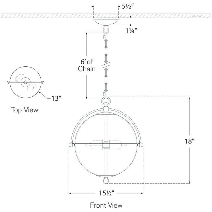 Bayridge Pendant Suspension Dimensions