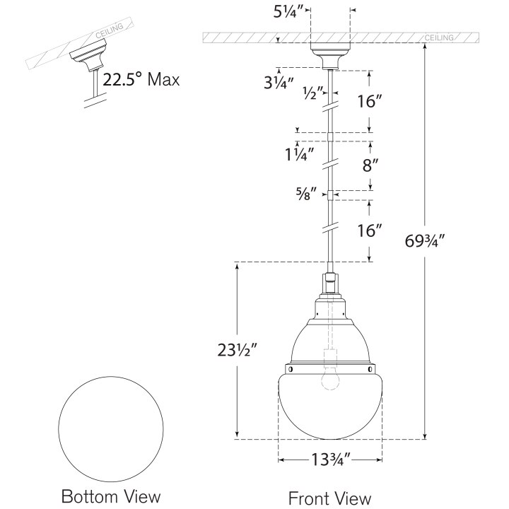 Bernard 14in Pendant Suspension Dimensions