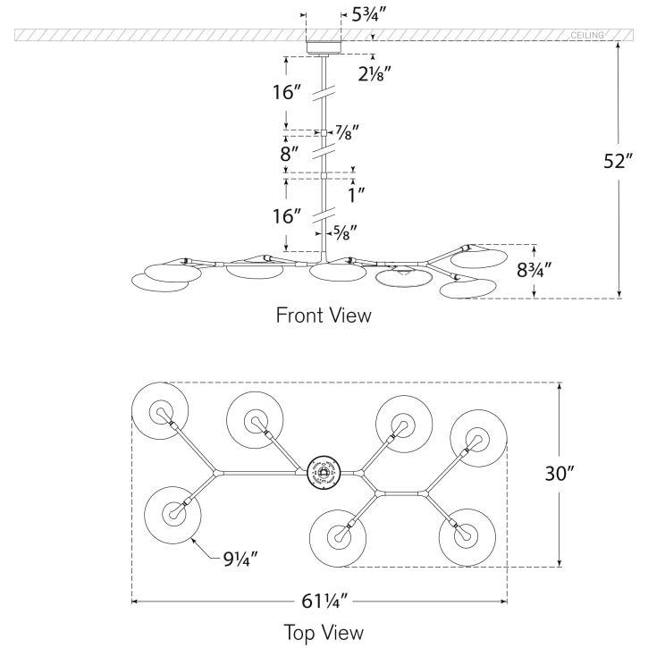 Brindille XL Articulating Linear Chandelier Suspension Dimensions