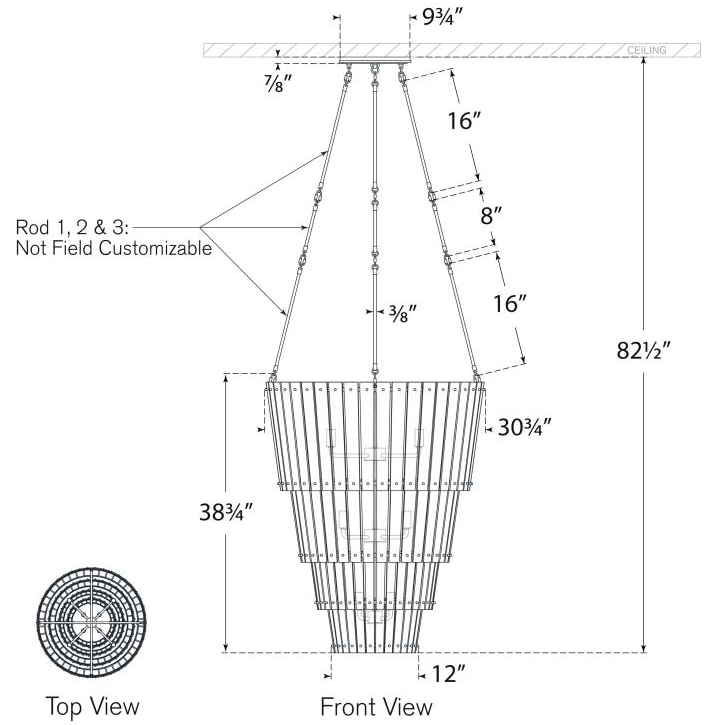 Cadence Large Waterfall Chandelier Suspension Dimensions