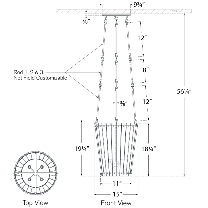 Cadence Small Tall Chandelier Suspension Dimensions