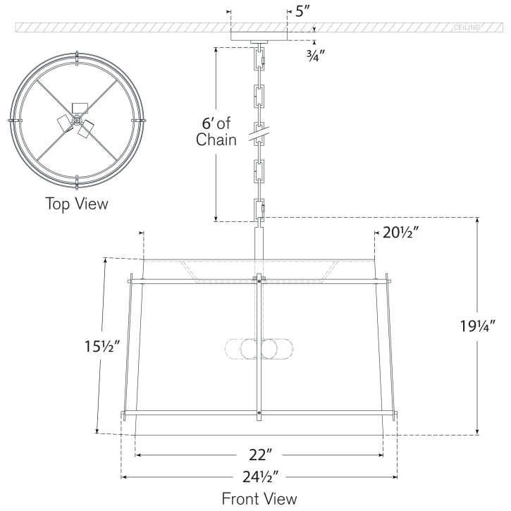 Callaway Large Hanging Shade Suspension Dimensions