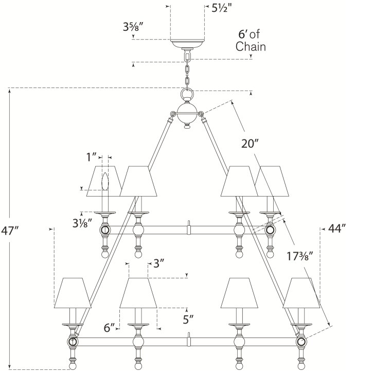 Classic Two-Tier Ring Chandelier Suspension Dimensions