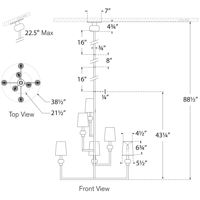 Comtesse XL Offset Chandelier Suspension Dimensions