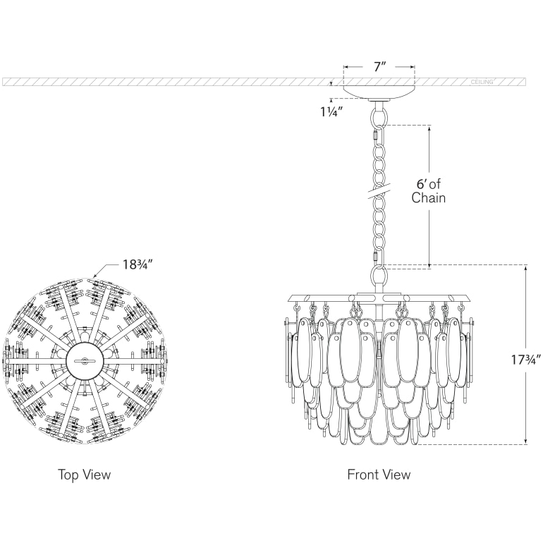 Cora Semi-Flush Mount Chandelier Ceiling/Suspension Dimensions