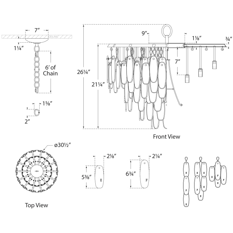 Cora Waterfall Chandelier Suspension Dimensions