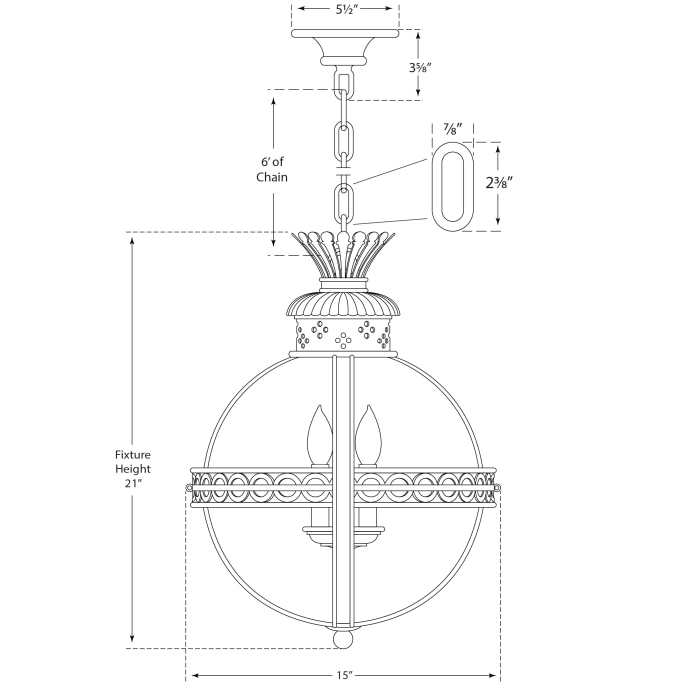 Crown Top Banded Globe Lantern Suspension Dimensions