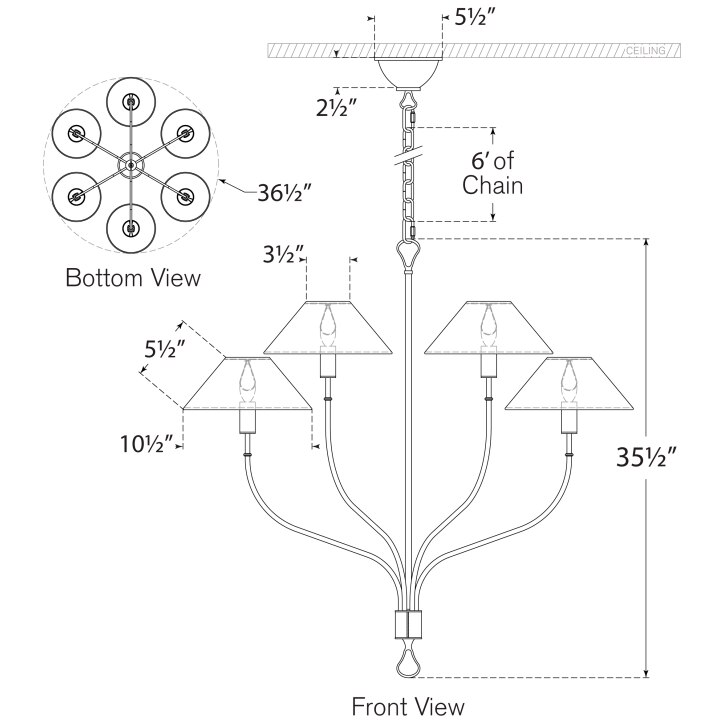 Griffin Large Staggered Tail Chandelier Suspension Dimensions