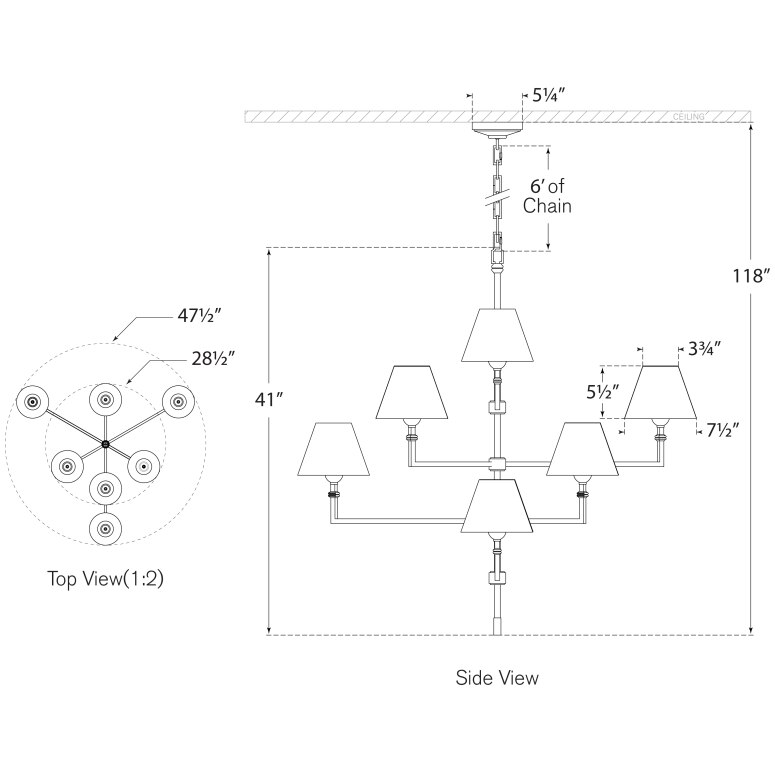 Jane Large Offset Chandelier Suspension Dimensions