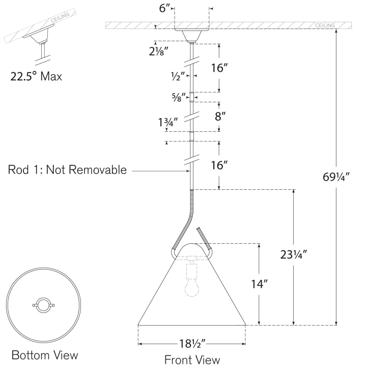 Laken 19in Pendant Suspension Dimensions