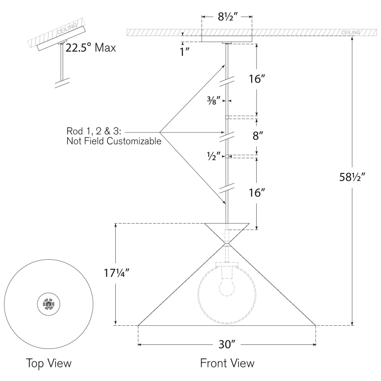 Orsay Grande Pendant Suspension Dimensions