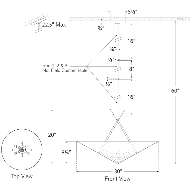 Orsay Medium Chandelier Suspension Dimensions
