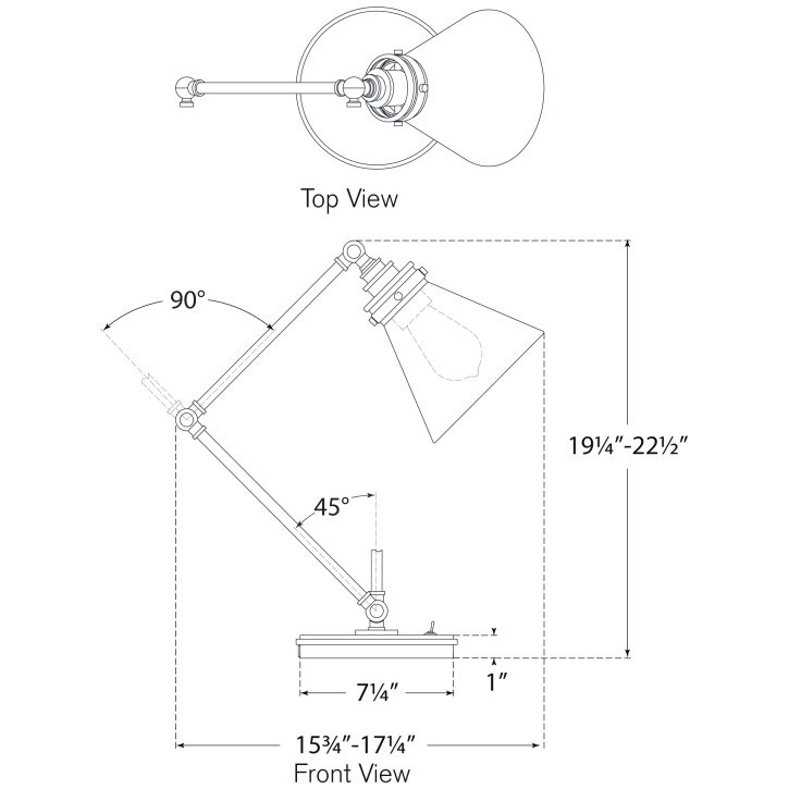 Parkington Medium Articulating Desk Table Dimensions