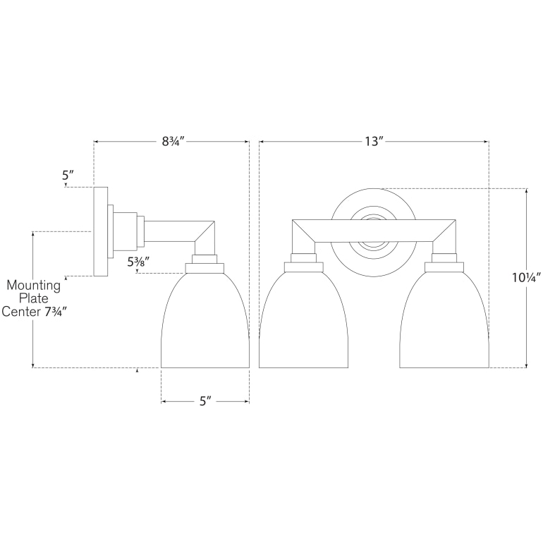 Wilton Double Bath Light Wall Dimensions