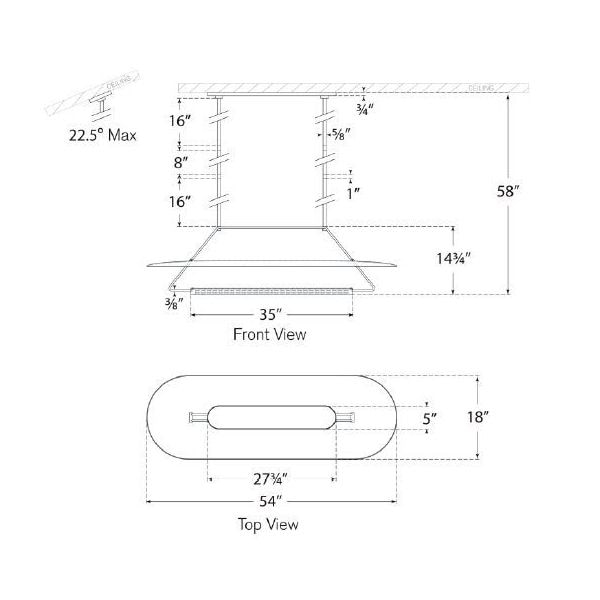 Teline 54in Oval Linear Suspension Dimensions