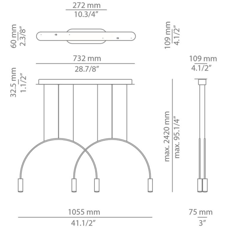 Volta Suspension 2 Arch 4 Light Linear Dimensions