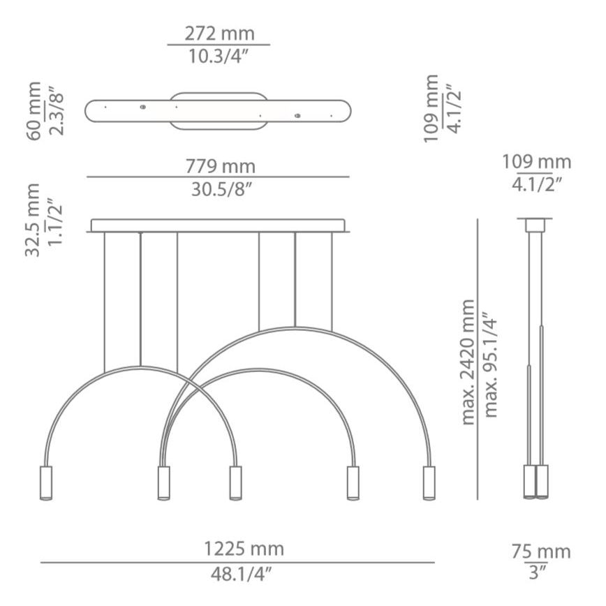 Volta Suspension 2 Arch 5 Light Linear Dimensions