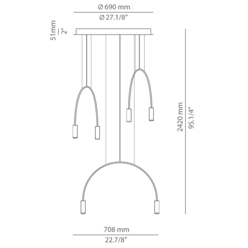 Volta Suspension 3 Arch 6 Light Round Dimensions