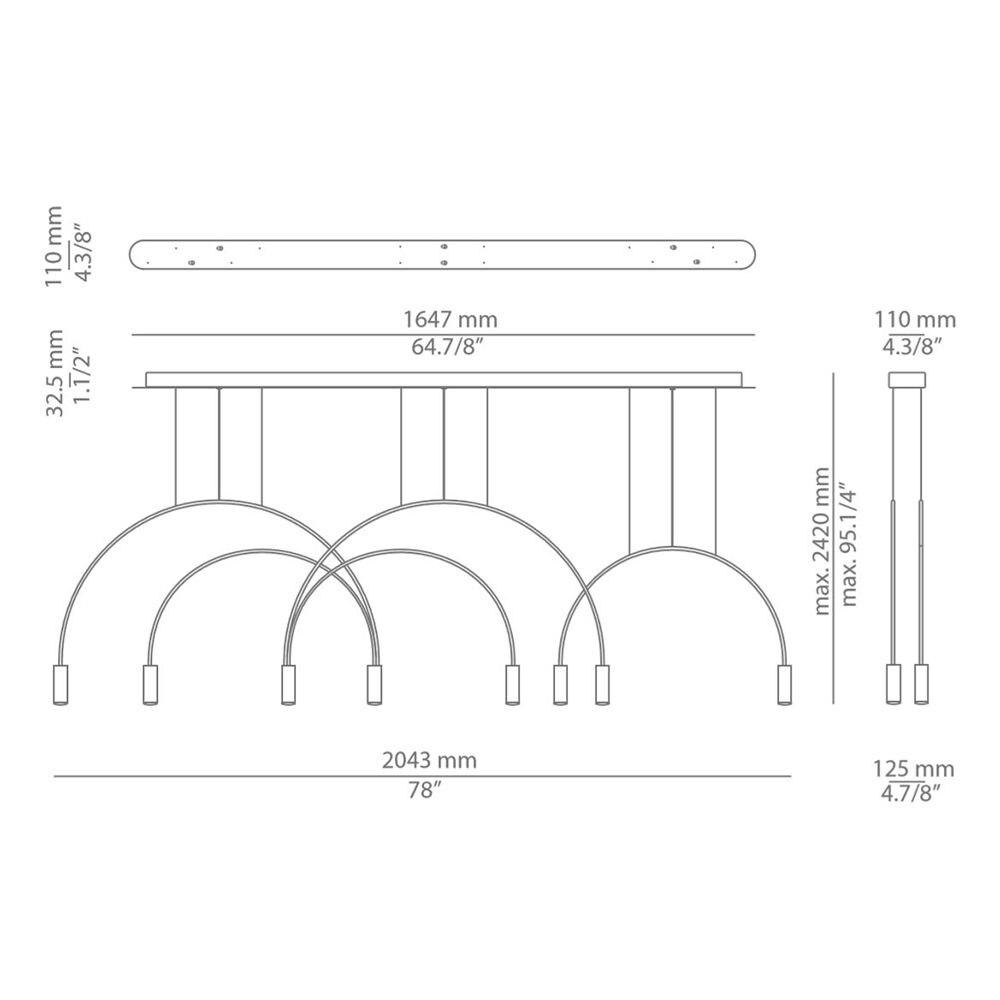 Volta Suspension 3 Arch 8 Light Linear Dimensions