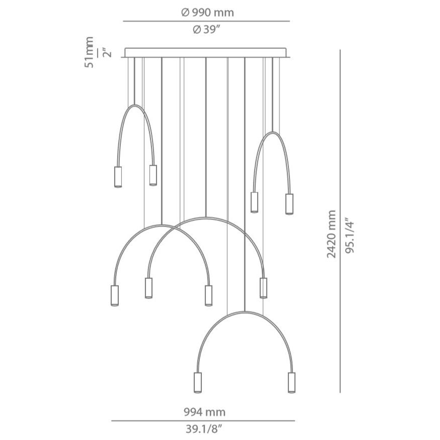 Volta Suspension 5 Arch 10 Light Round Dimensions
