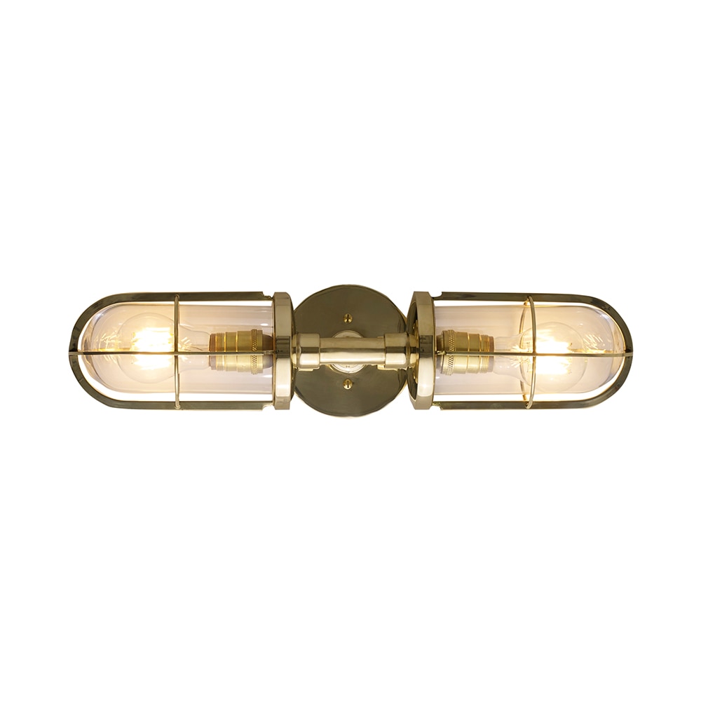 Marine Grade Brass Bulkhead Light w/ Hood (T-8) - Shiplights